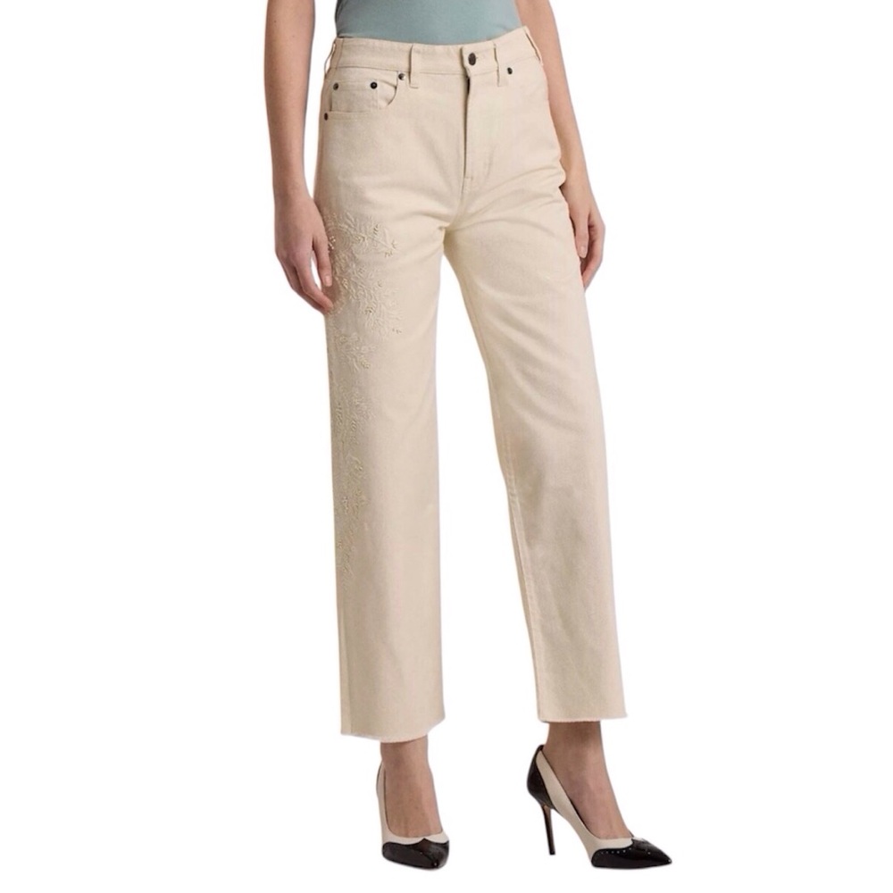 Lauren Ralph Lauren Jeans High Rise Relaxed Cropped Embroidered Raw Hem Size 20W